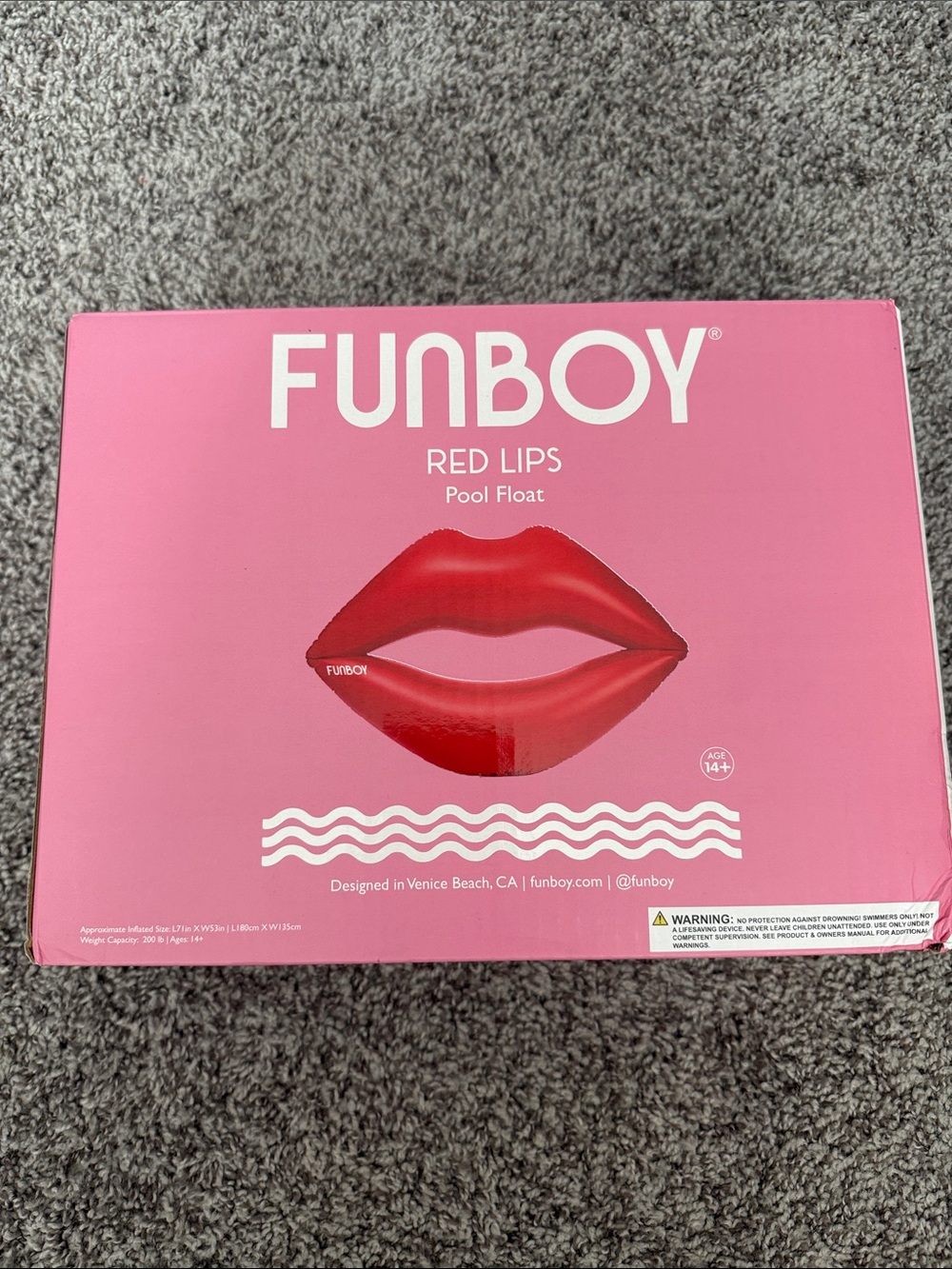 FUNBOY Red Lips Pool Float - Bright Pink Box